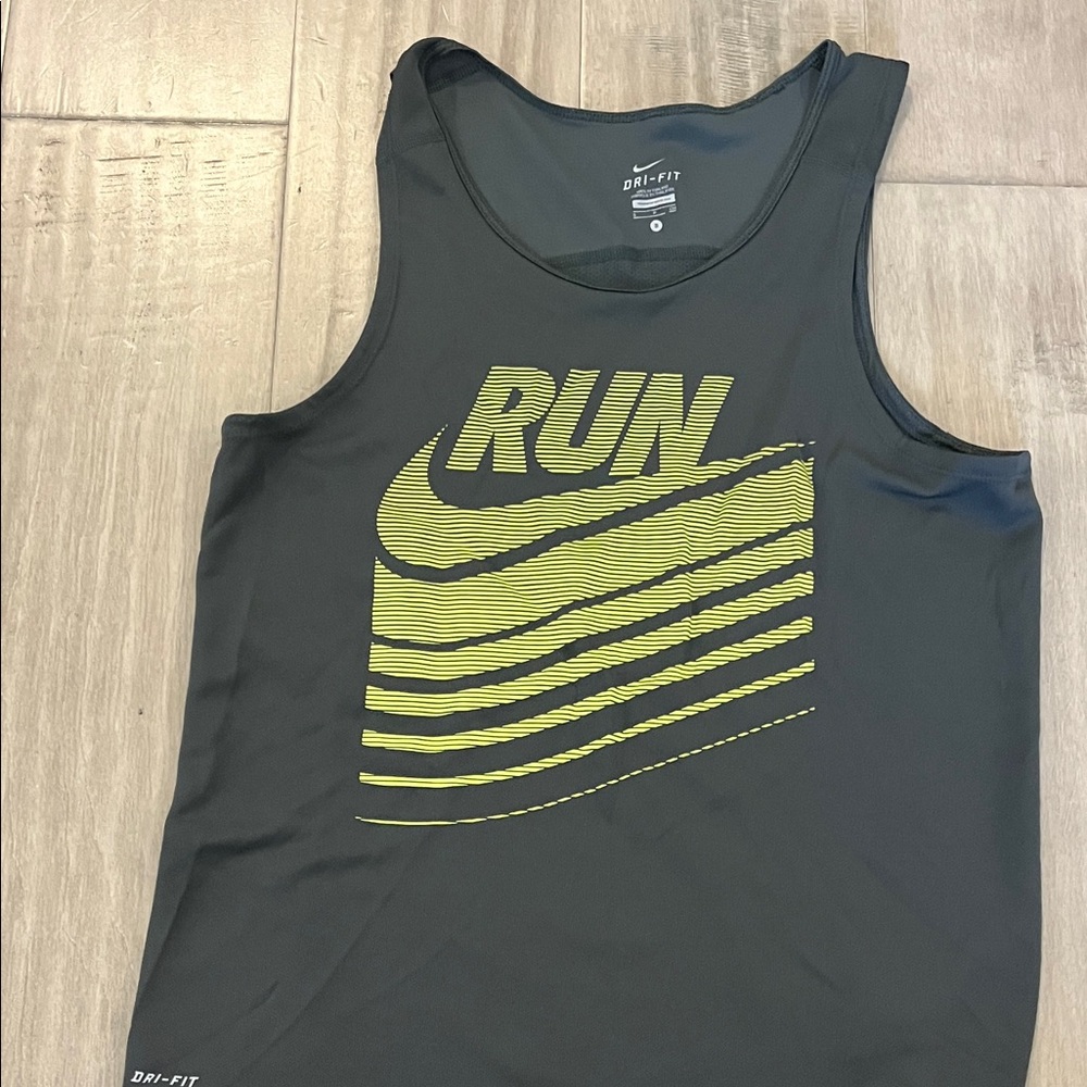 Nike Black Tank Top with Yellow-Green RUN Graphic